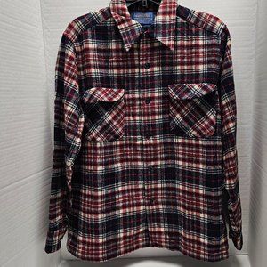 Pendleton Woolen Mills Wool Plaid Blue Cream Red Western button Down Shirt M